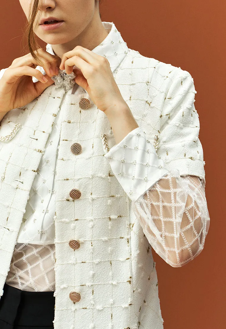 Bead-detailing Embroidery White Mesh Shirt