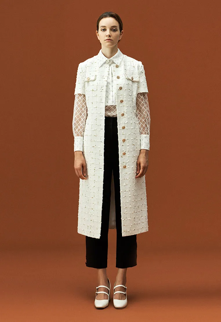 Bead-detailing Embroidery White Mesh Shirt