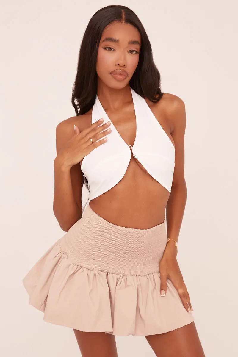 Beige Shirring Detail Puffball Mini Skirt - Gracen