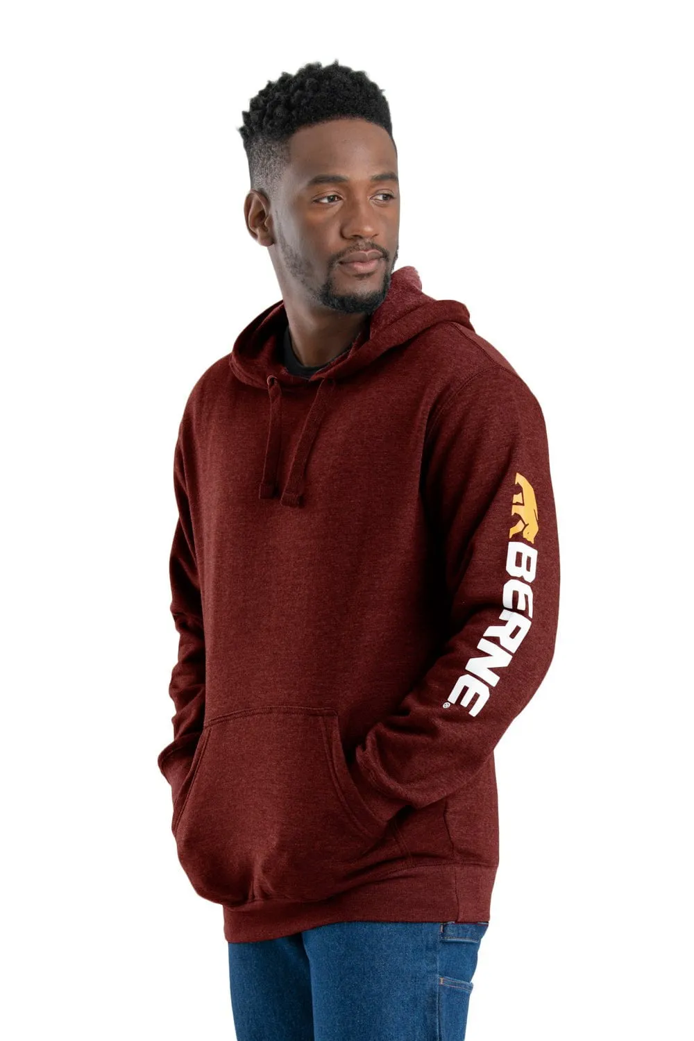 Berne Mens Brick Cotton Blend Signature Sleeve Hooded Pullover