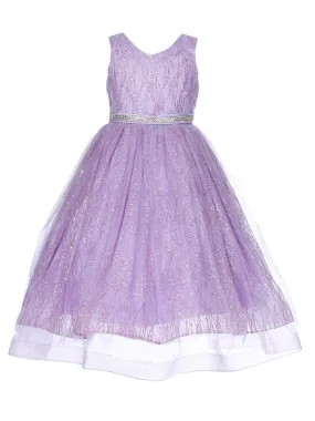 Big Girls Lilac Glitter Tulle Sleeveless Junior Bridesmaid Dress 8-14