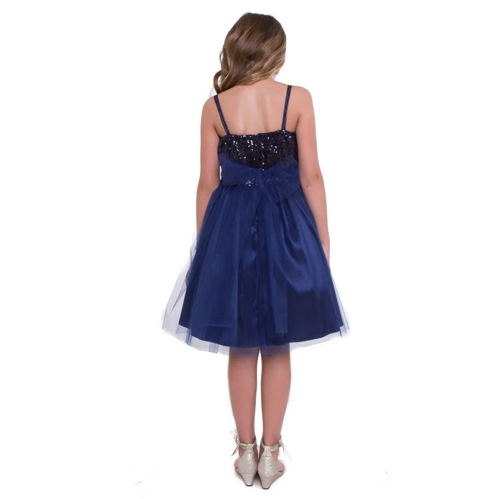 Big Girls Navy Sequined Top Tulle Junior Bridesmaid Dress 8-12