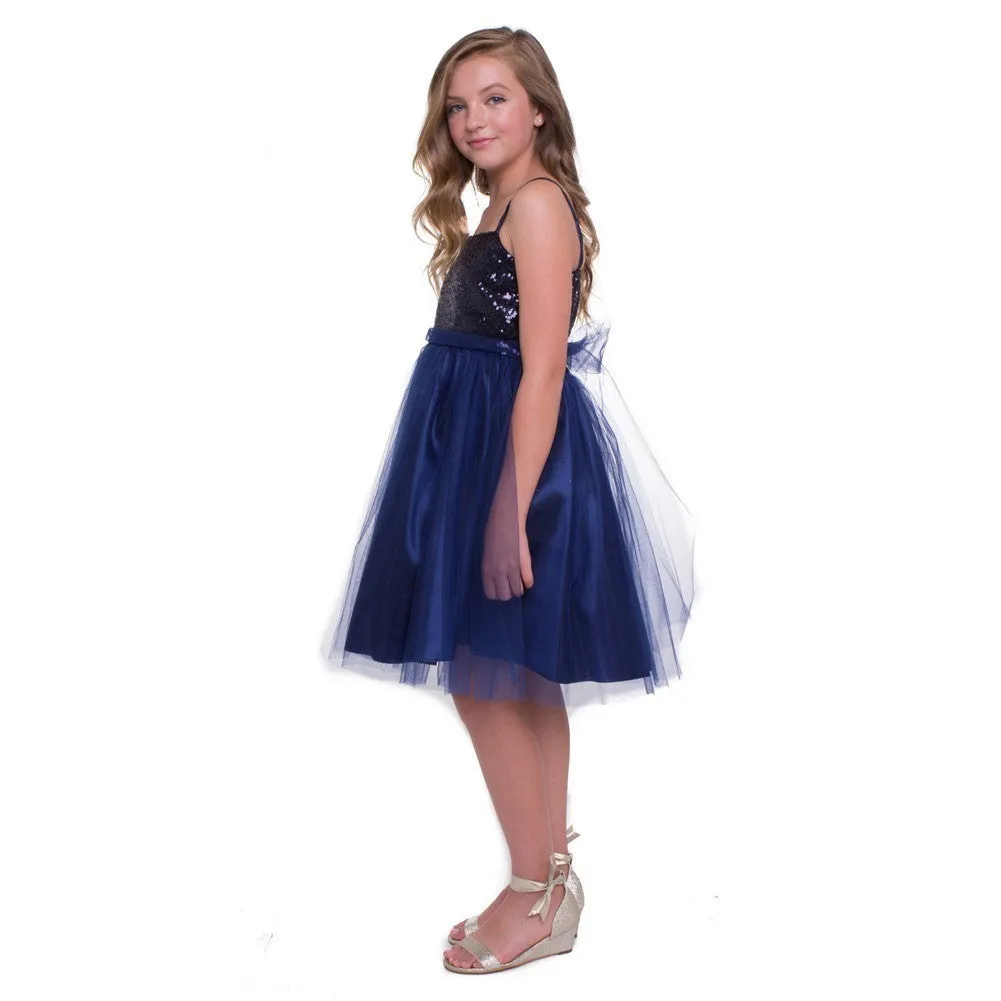 Big Girls Navy Sequined Top Tulle Junior Bridesmaid Dress 8-12