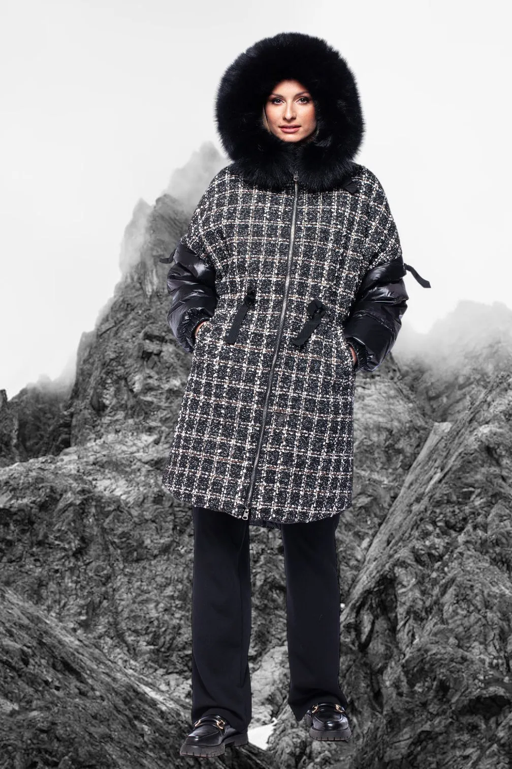 Black Double Sided Transformer Fur Parka