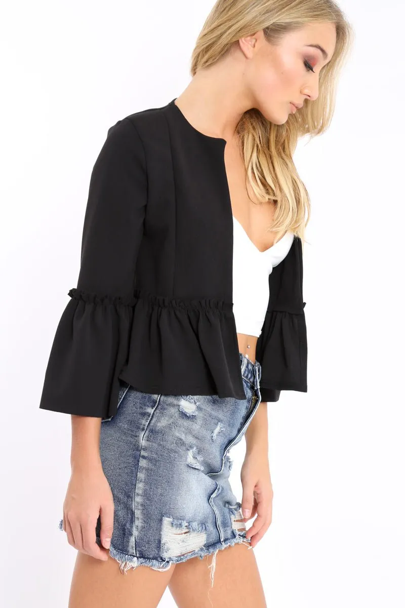 Black Frill Bell Sleeve Blazer - Zarra