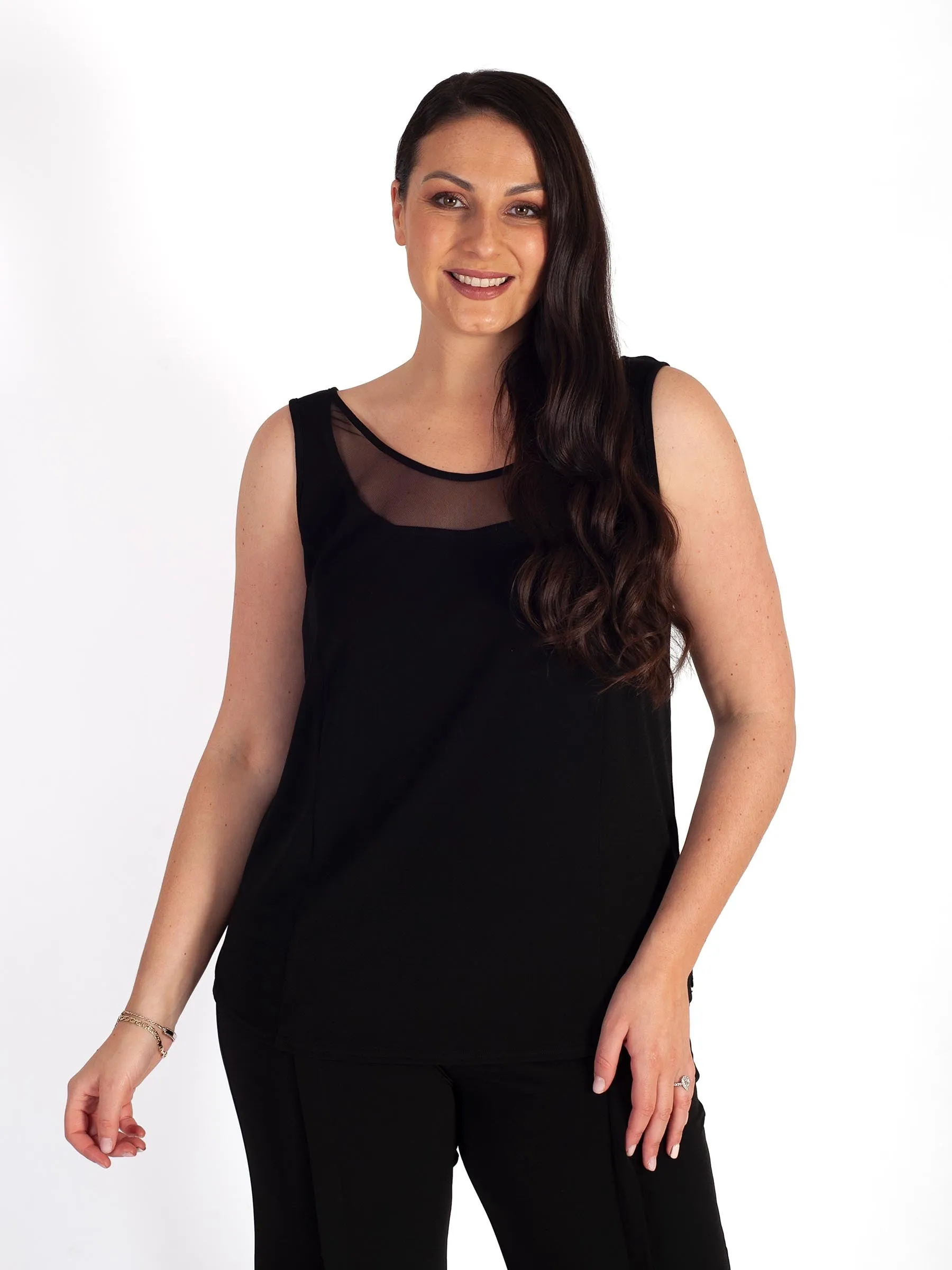 Black Jersey Camisole with Mesh Inset