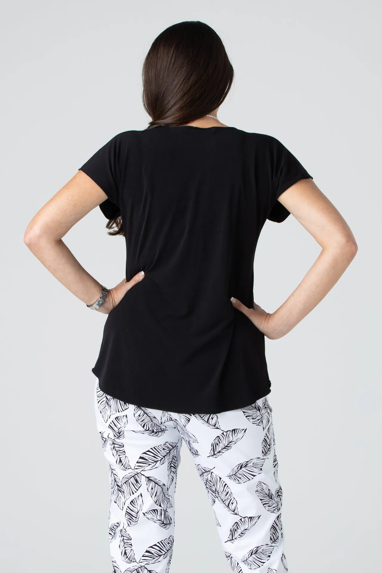 Black Microfibre Short Sleeve Top