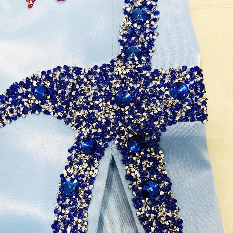 Blue Sequin Glitter Beaded Starfish Dress