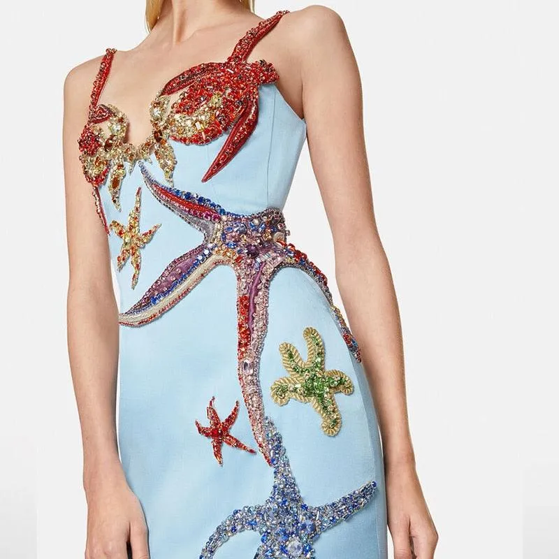 Blue Sequin Glitter Beaded Starfish Dress