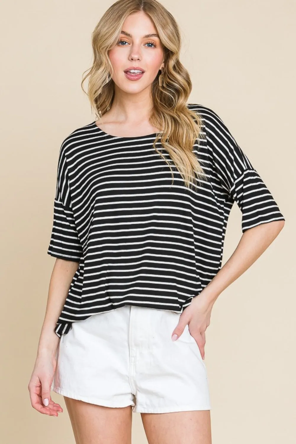 Blue Zone Planet |  BOMBOM Striped Round Neck T-Shirt