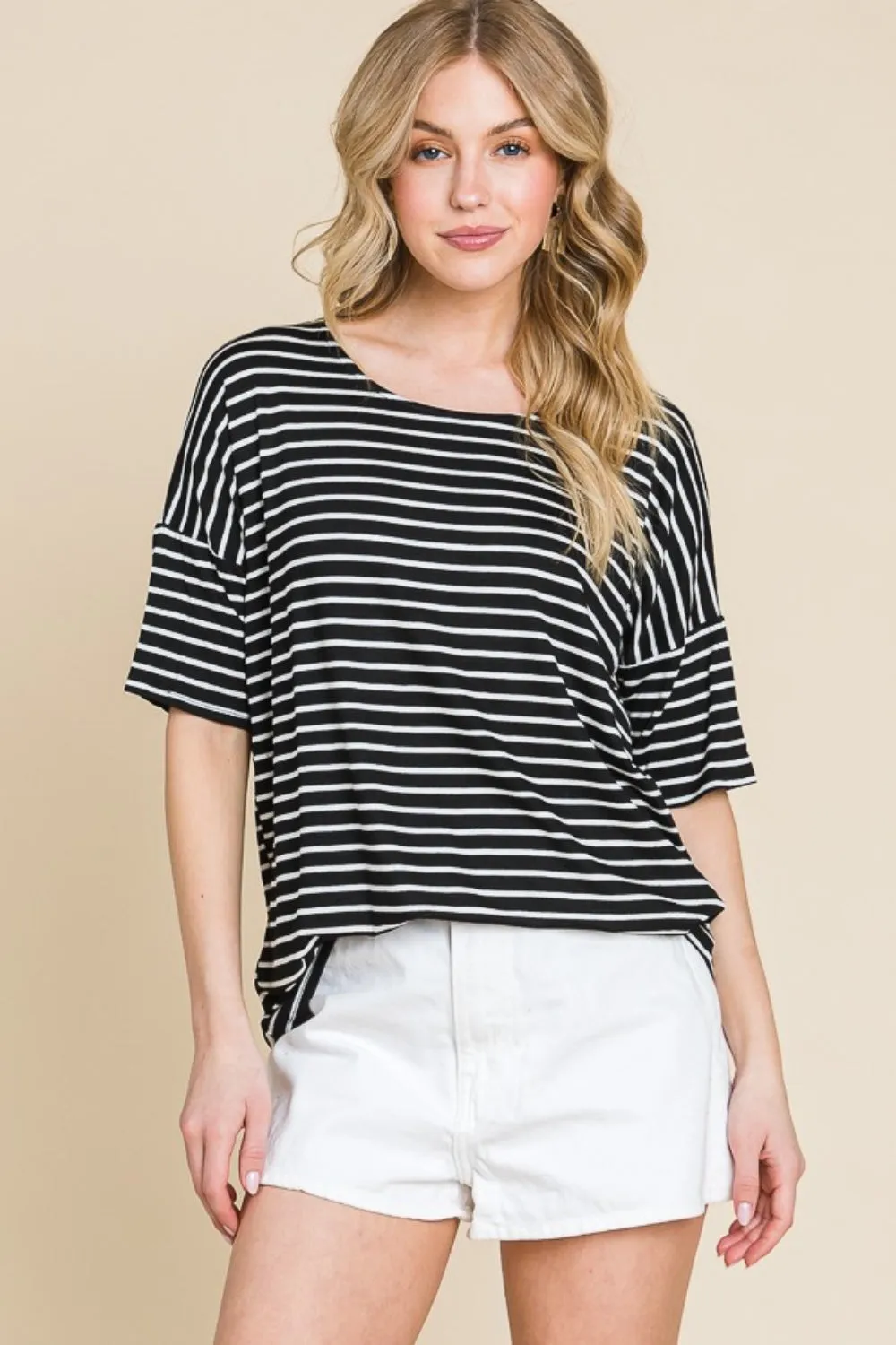 Blue Zone Planet |  BOMBOM Striped Round Neck T-Shirt