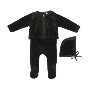 BLW48FCH-STRETCHIE/CARDIGAN/BEANIE SET-Black