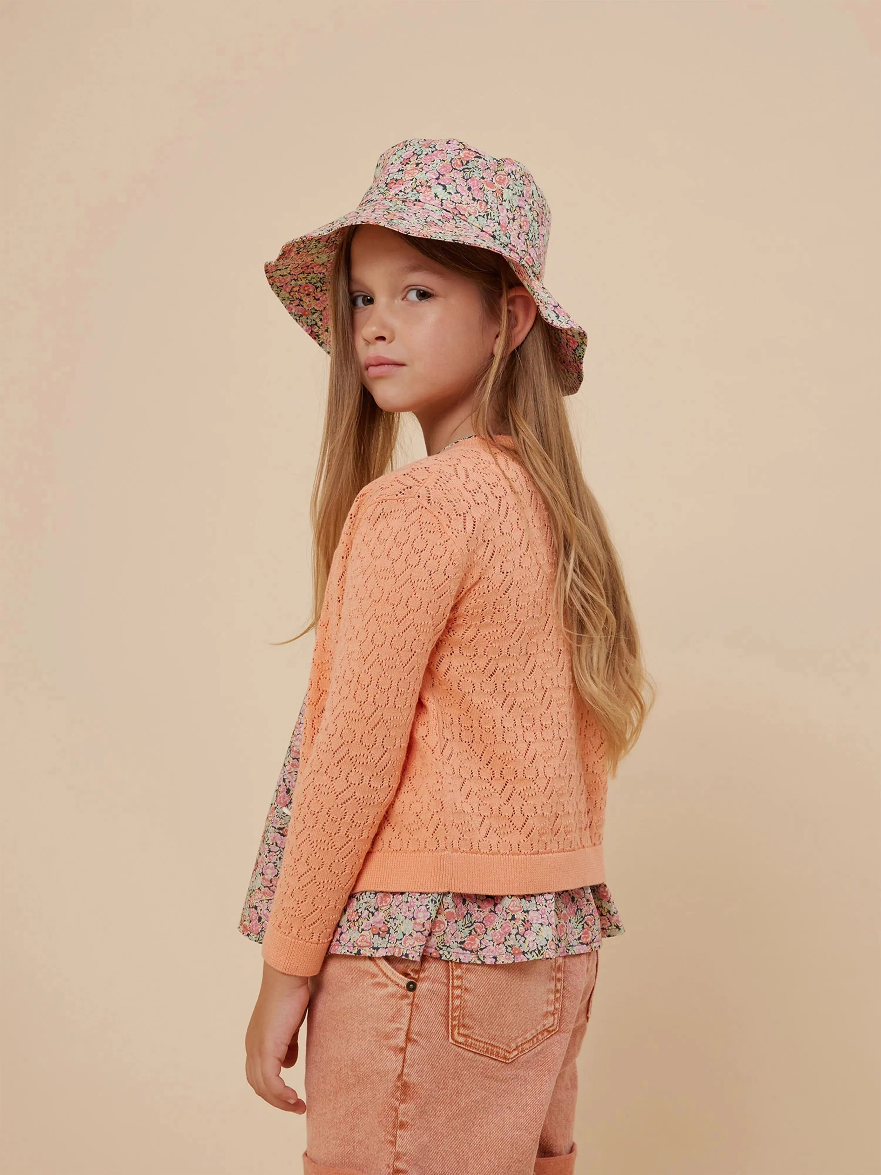 Bonpoint Girls Cherry Cardigan in Orange