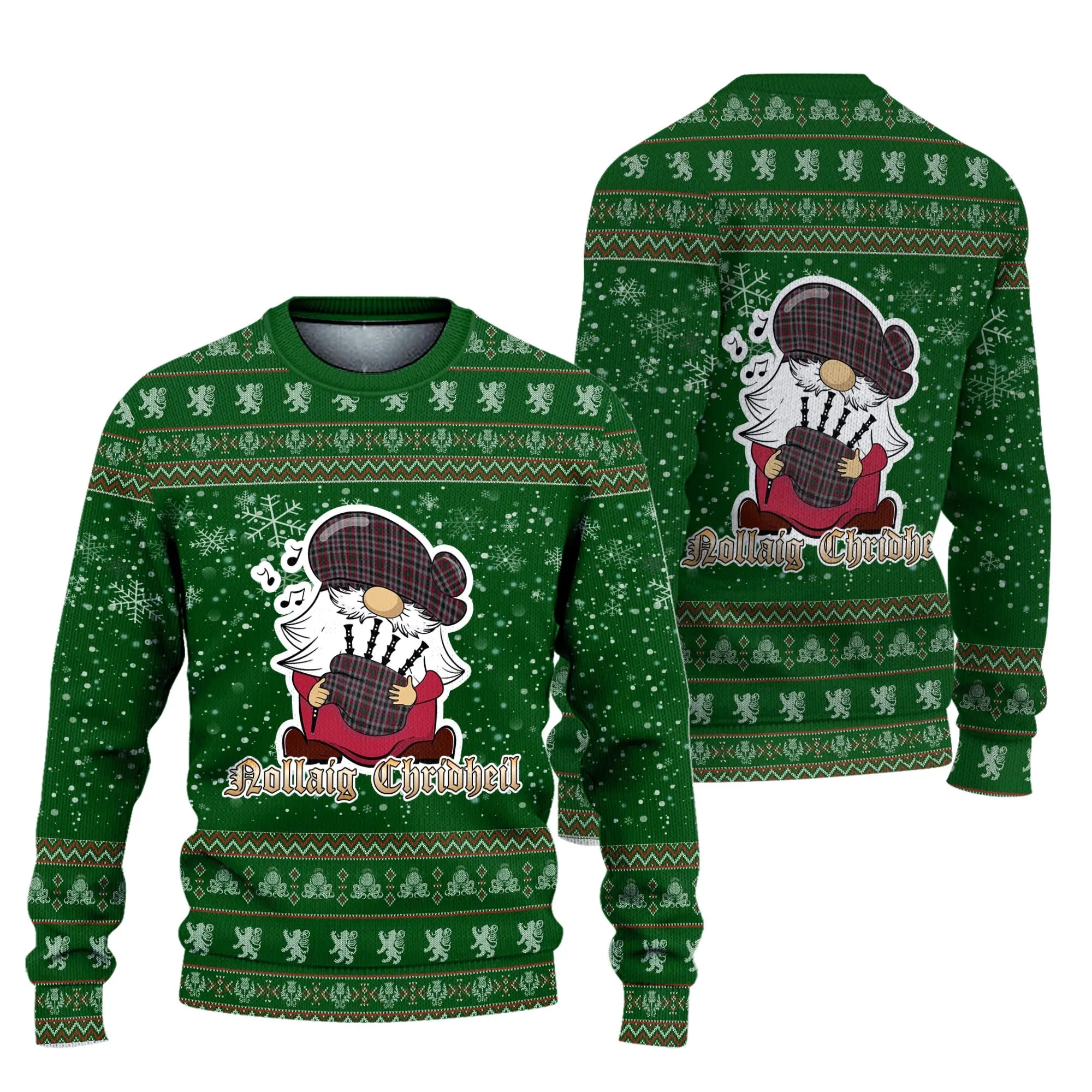 Borthwick Clan Christmas Family Ugly Sweater with Funny Gnome Playing Bagpipes