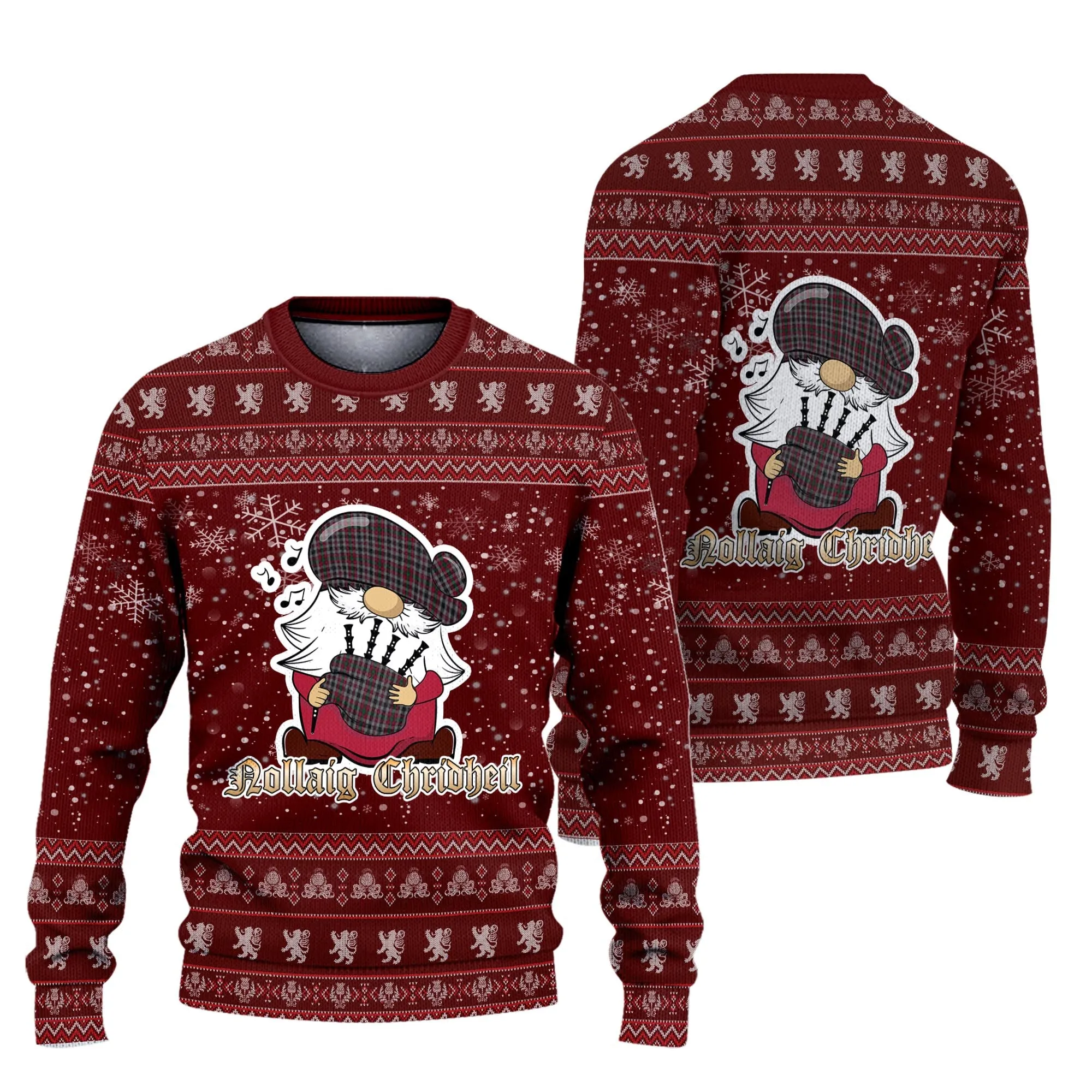 Borthwick Clan Christmas Family Ugly Sweater with Funny Gnome Playing Bagpipes