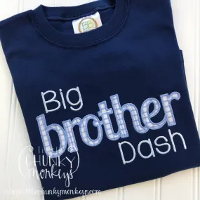 Boy Shirt - Boy Applique Shirt - Big Brother Applique on Navy Shirt