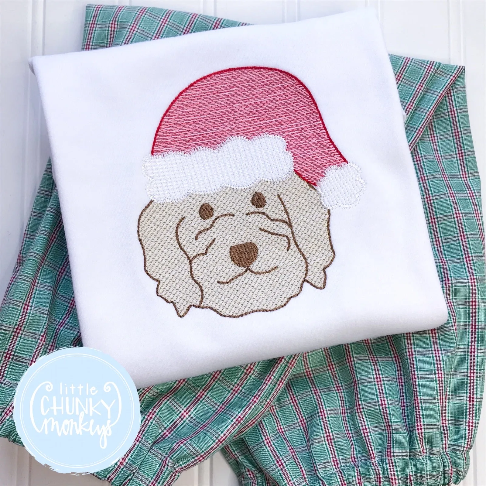 Boy Shirt -Doodle Wearing Santa Hat