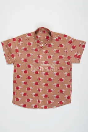 Boys Cotton Shirt with Red Elephant Print Festive Clothing