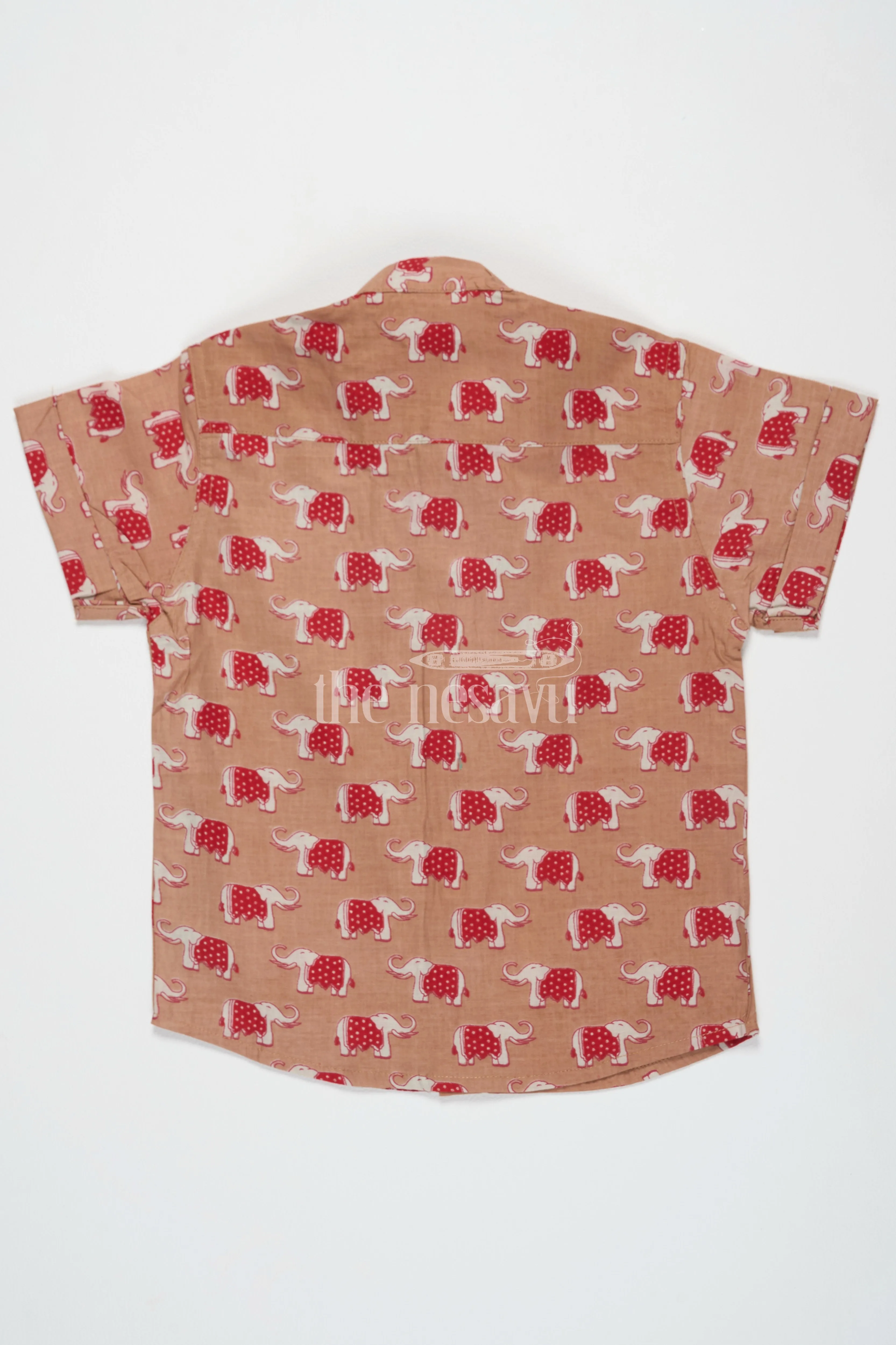 Boys Cotton Shirt with Red Elephant Print Festive Clothing