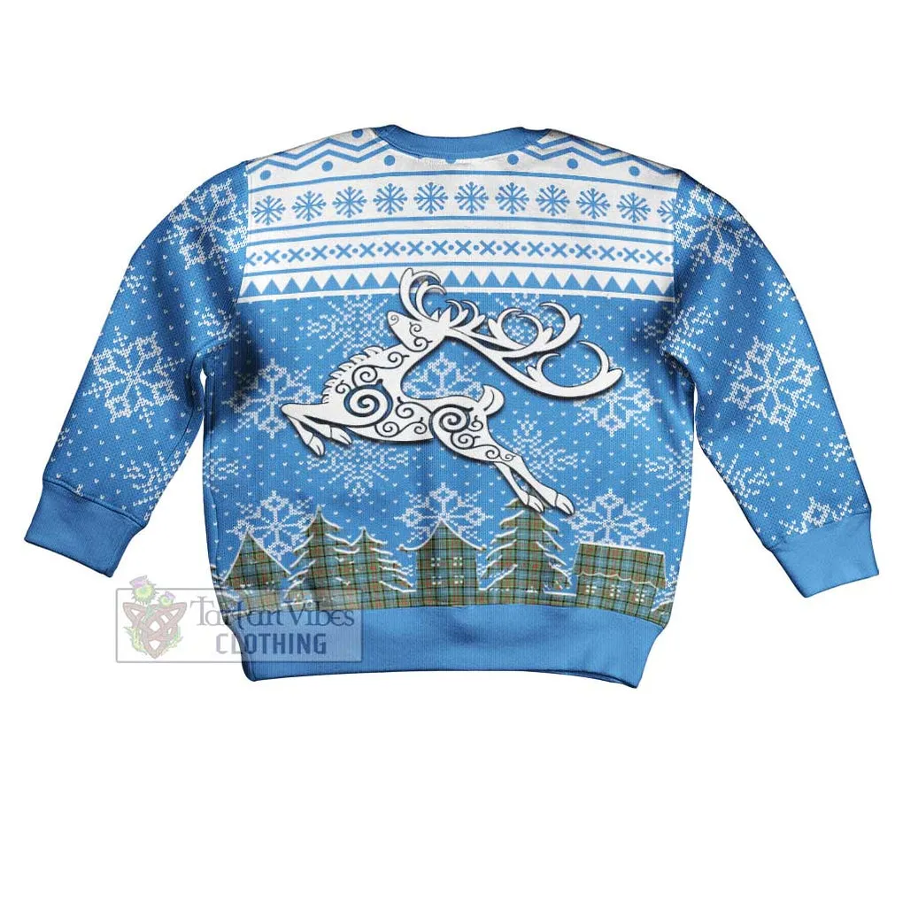 Brisbane Clan Christmas Kid Ugly Sweater with Tartan and Celtic Reindeer Style