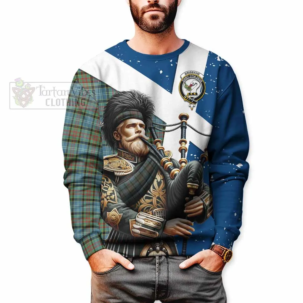 Brisbane Tartan Sweatshirt with Family Crest Scottish Bagpiper Vibes