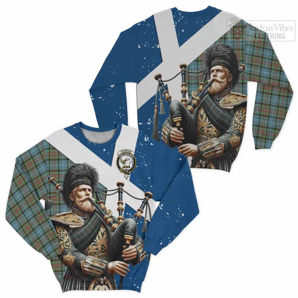 Brisbane Tartan Sweatshirt with Family Crest Scottish Bagpiper Vibes