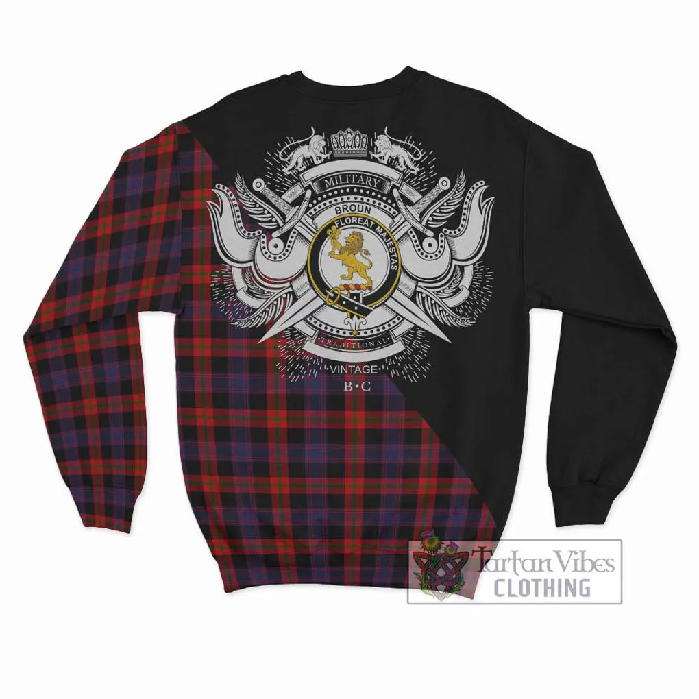 Broun Modern Tartan Sweatshirt with Family Crest and Military Logo Style