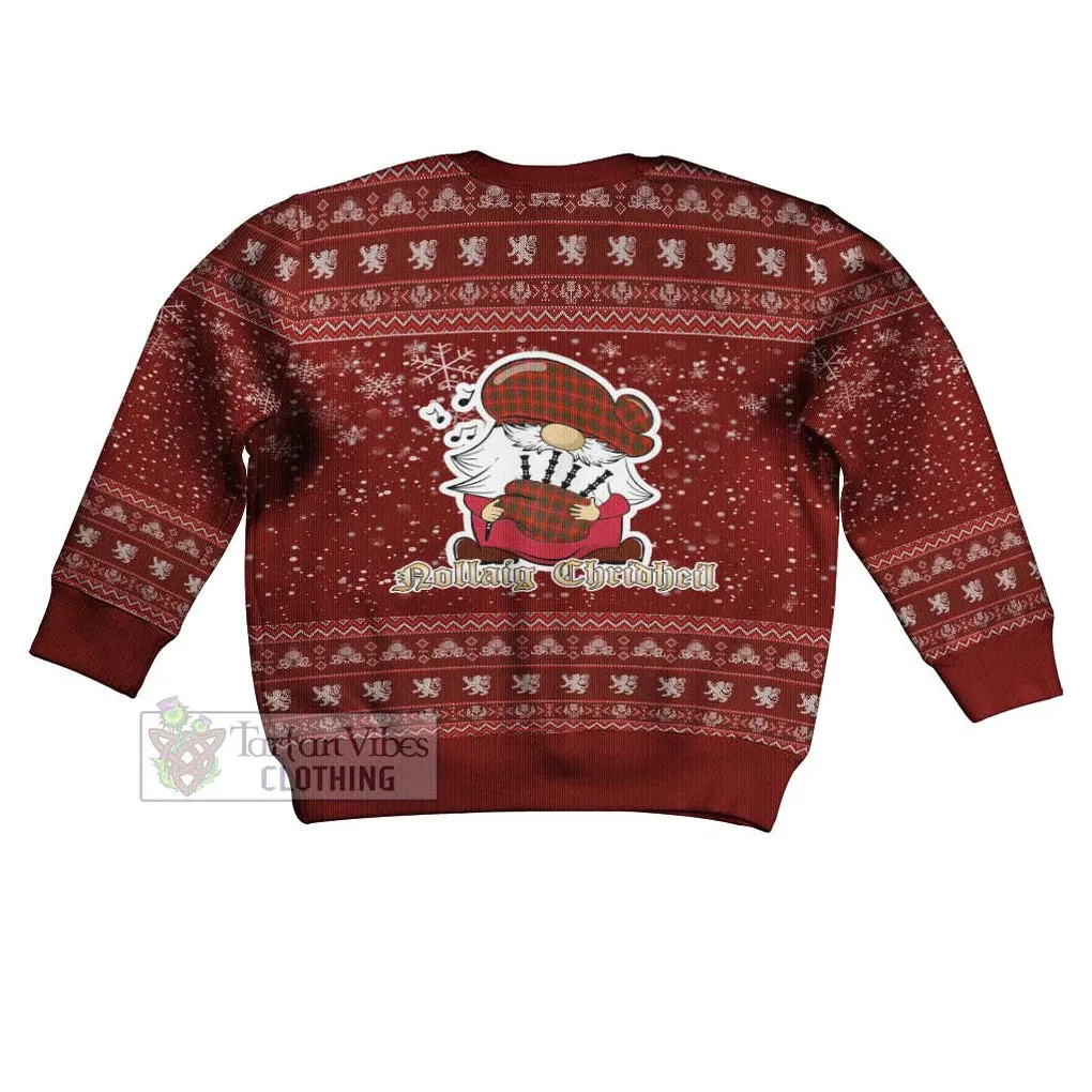 Bruce Clan Christmas Kid Ugly Sweater with Gnome Playing Bagpipes