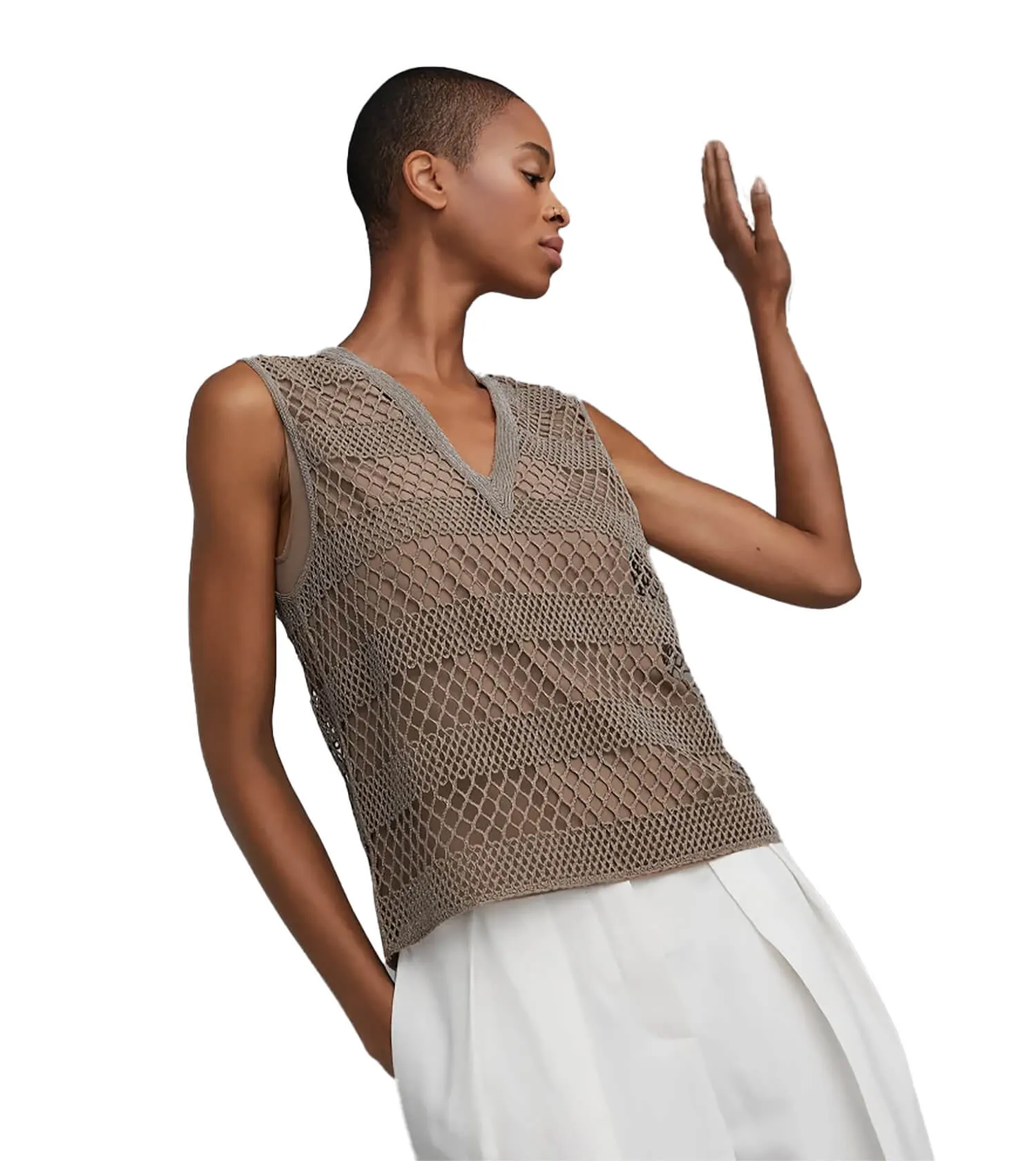 BRUNELLO CUCINELLI Precious net embroidery top with detachable camisole