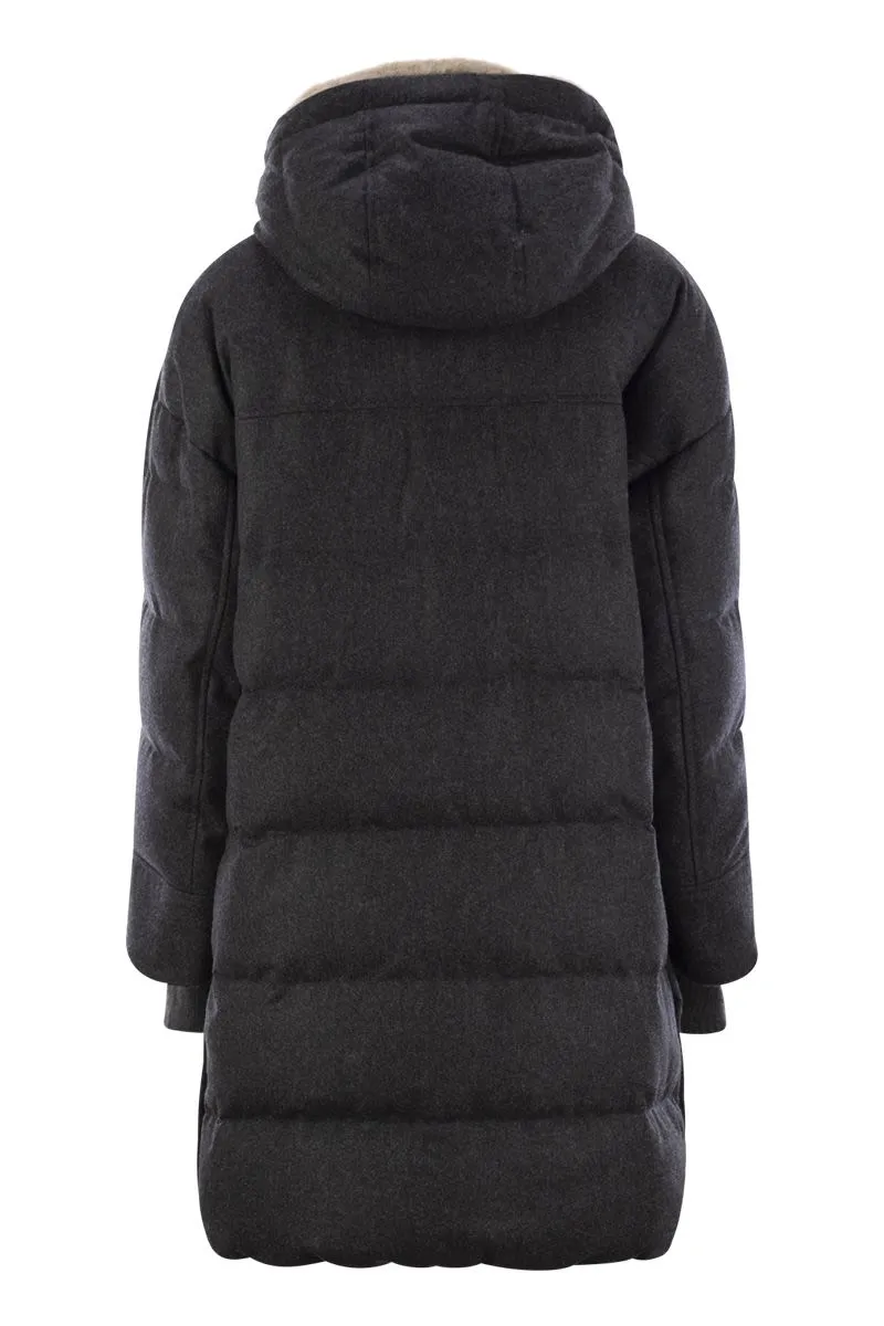 BRUNELLO CUCINELLI Pure New Wool Down Jacket with Sheepskin Hood