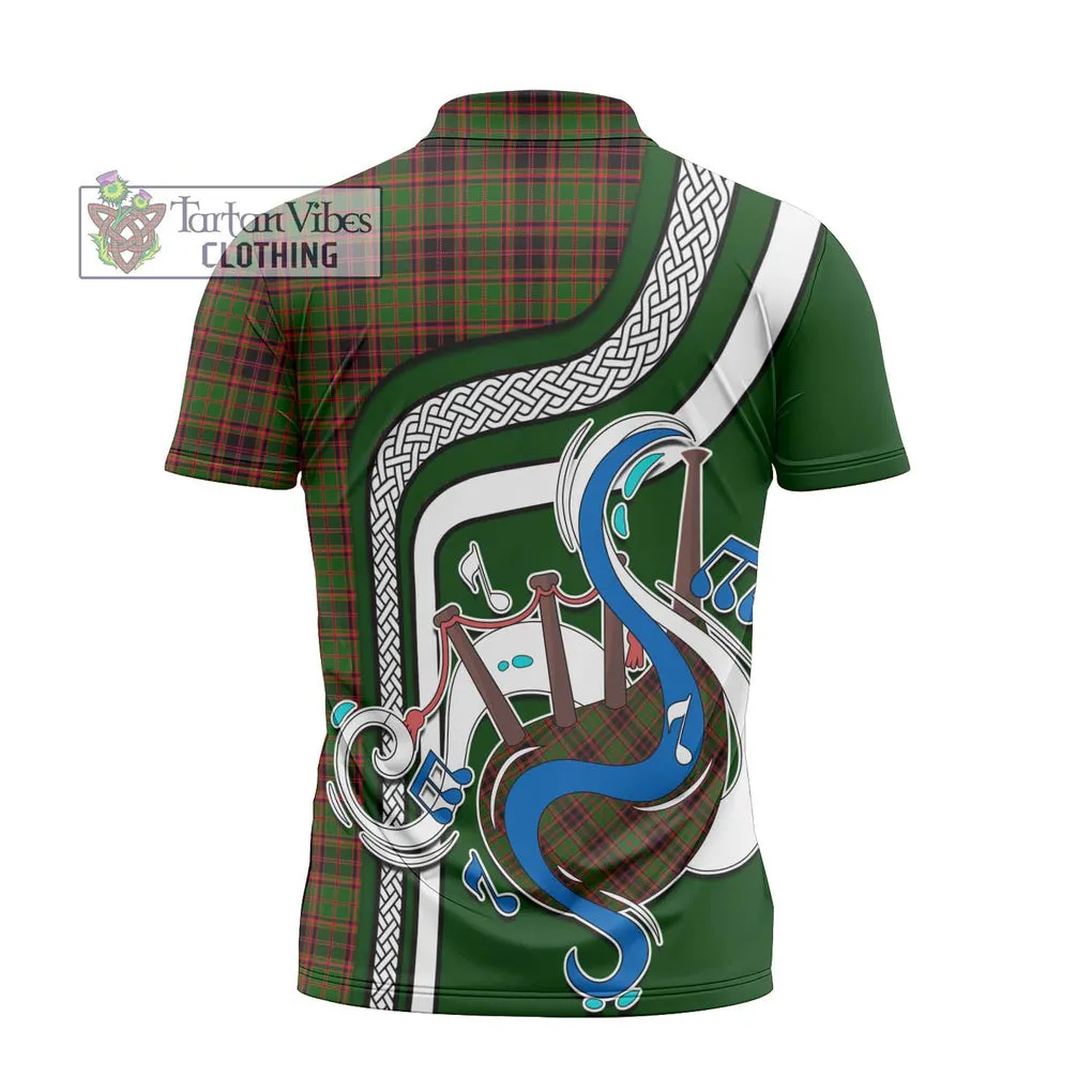 Buchan Tartan Zipper Polo Shirt with Epic Bagpipe Style