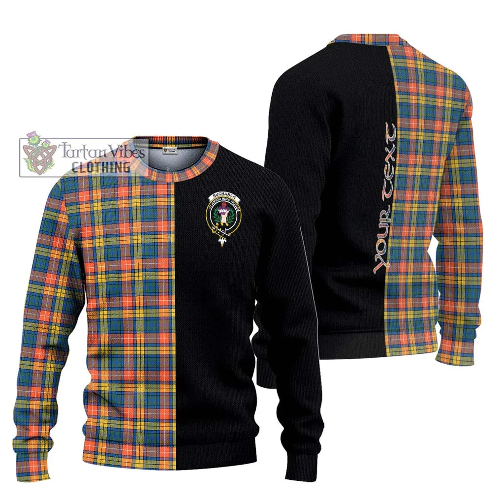 Buchanan Ancient Tartan Ugly Sweater with Family Crest and Half Of Me Style