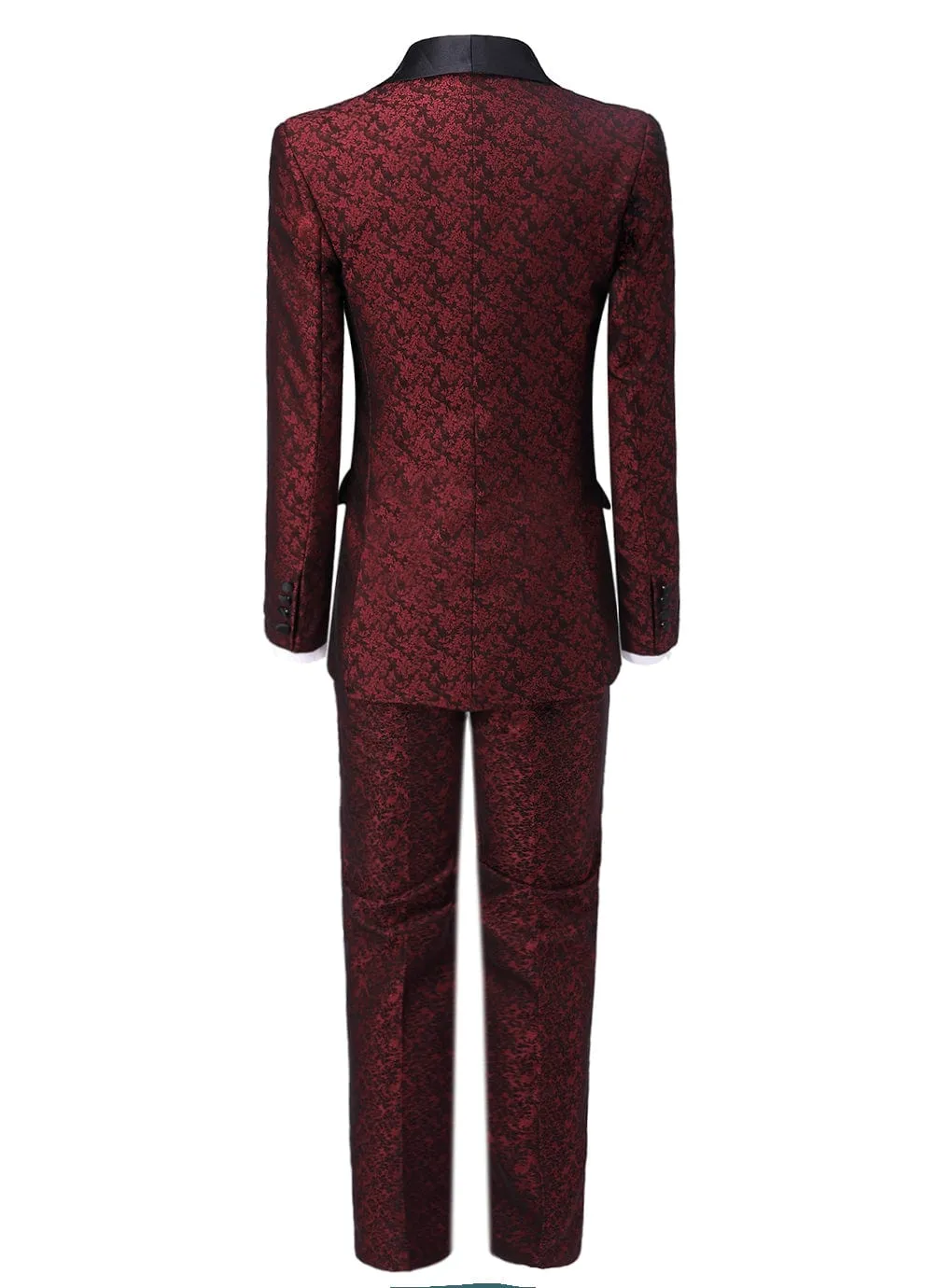 Burgundy Patterned Shawl Lapel 3 Pieces Mens Suit Tuxedos (Blazer vest Pants)