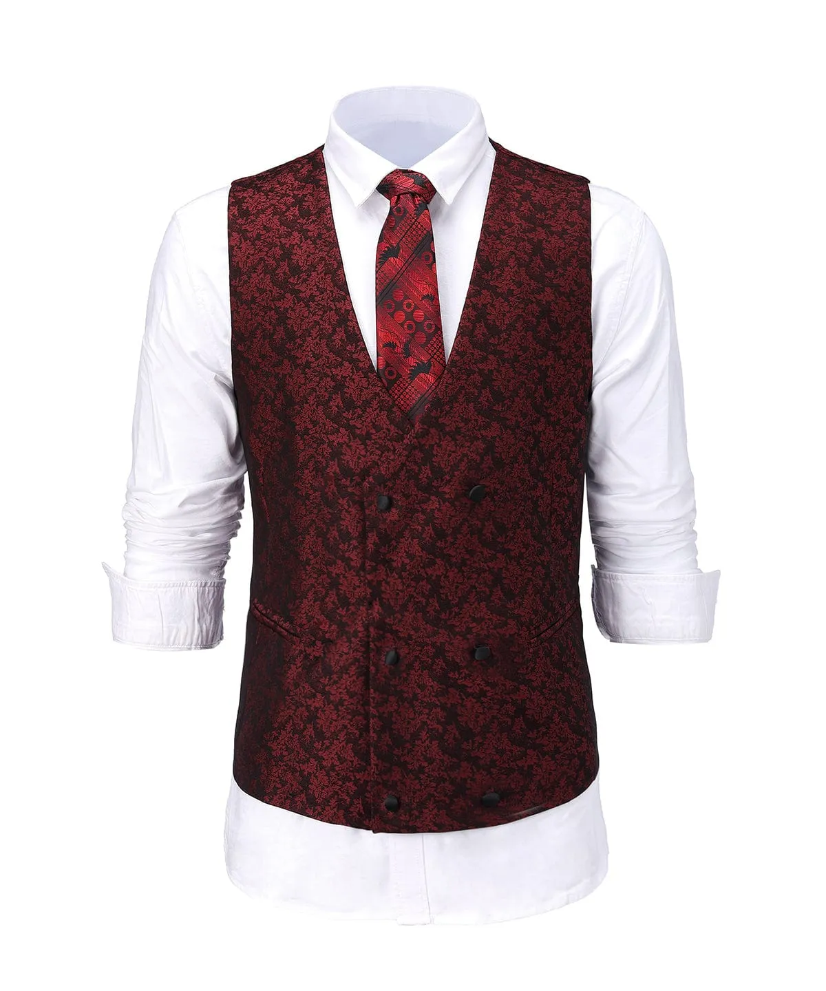 Burgundy Patterned Shawl Lapel 3 Pieces Mens Suit Tuxedos (Blazer vest Pants)