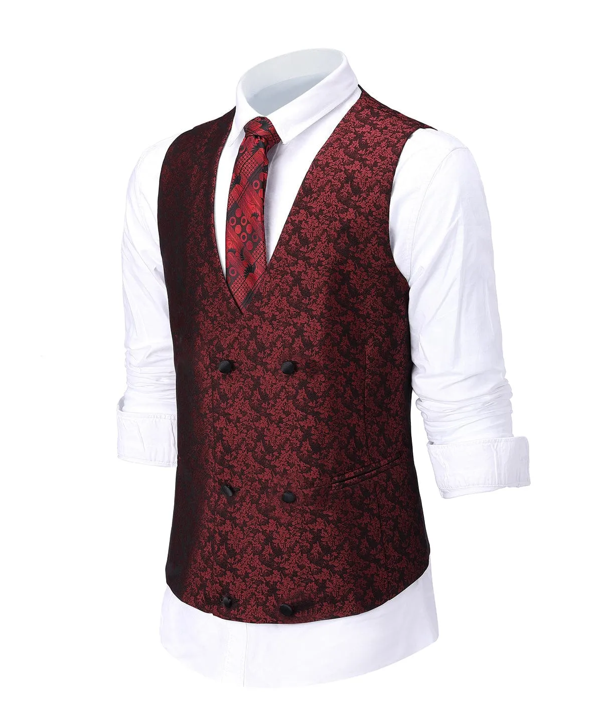 Burgundy Patterned Shawl Lapel 3 Pieces Mens Suit Tuxedos (Blazer vest Pants)