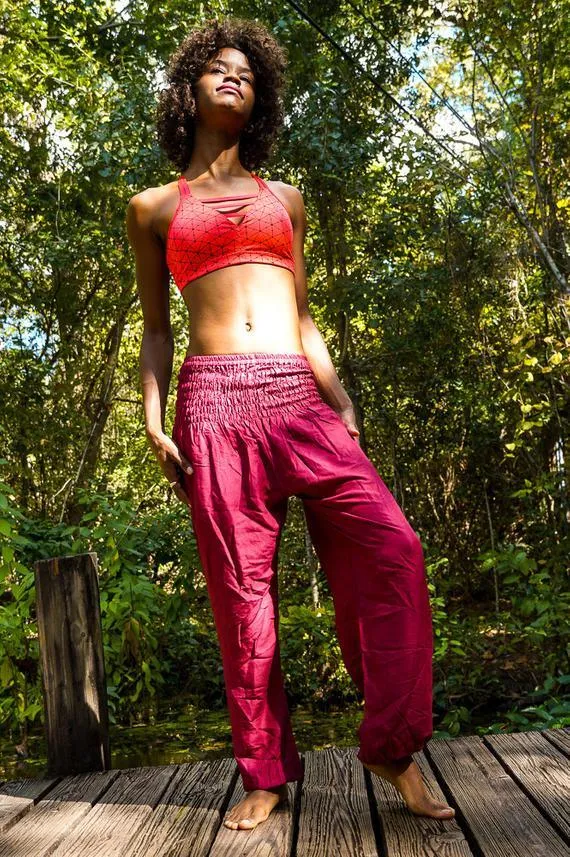 Burgundy Women Boho Pants Hippie Pants Yoga Pants Harem