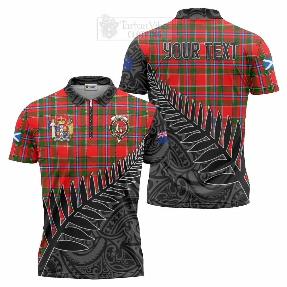 Butter Crest Tartan Zipper Polo Shirt with New Zealand Silver Fern Half Style