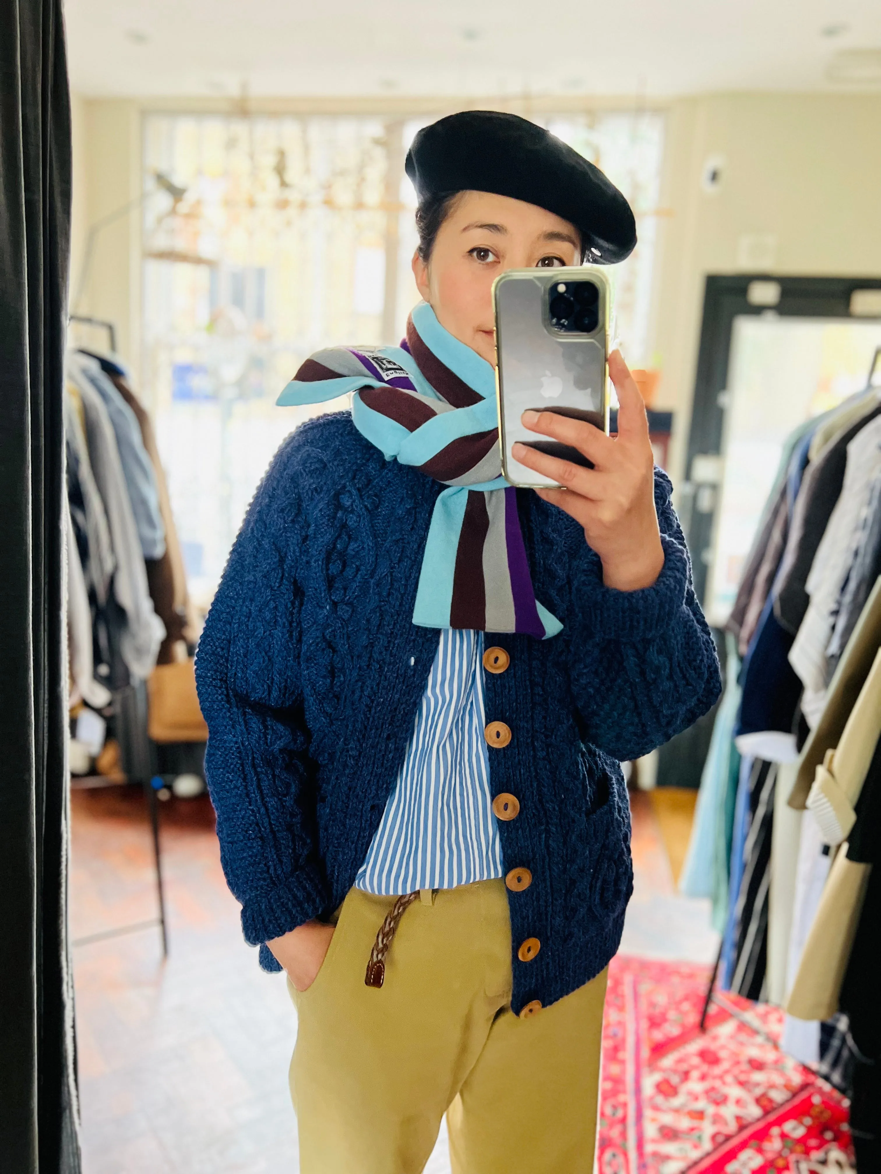 Cable Aran Cardigan / Indigo Blue