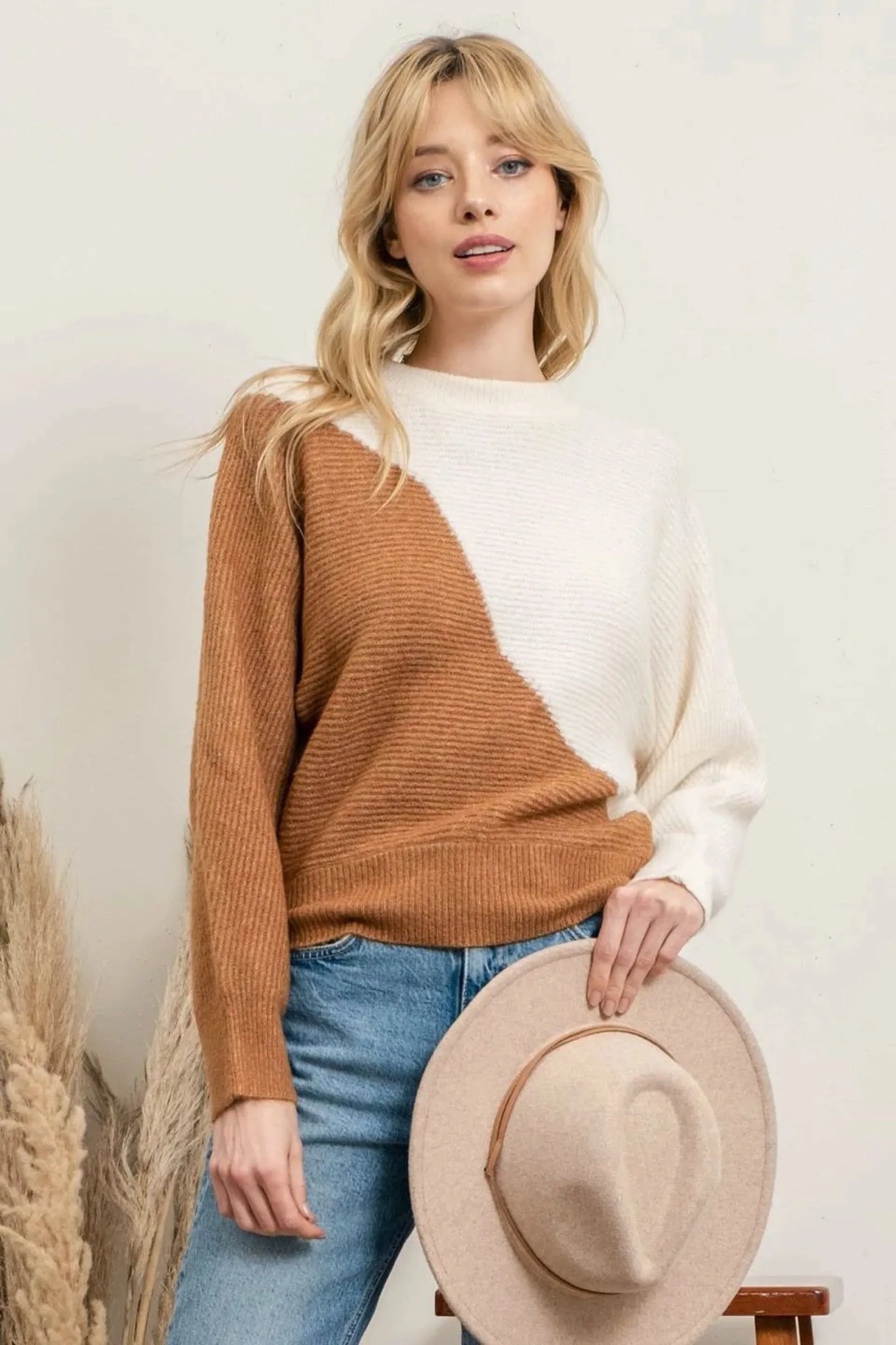 Camel   Ivory Wavy Sweater