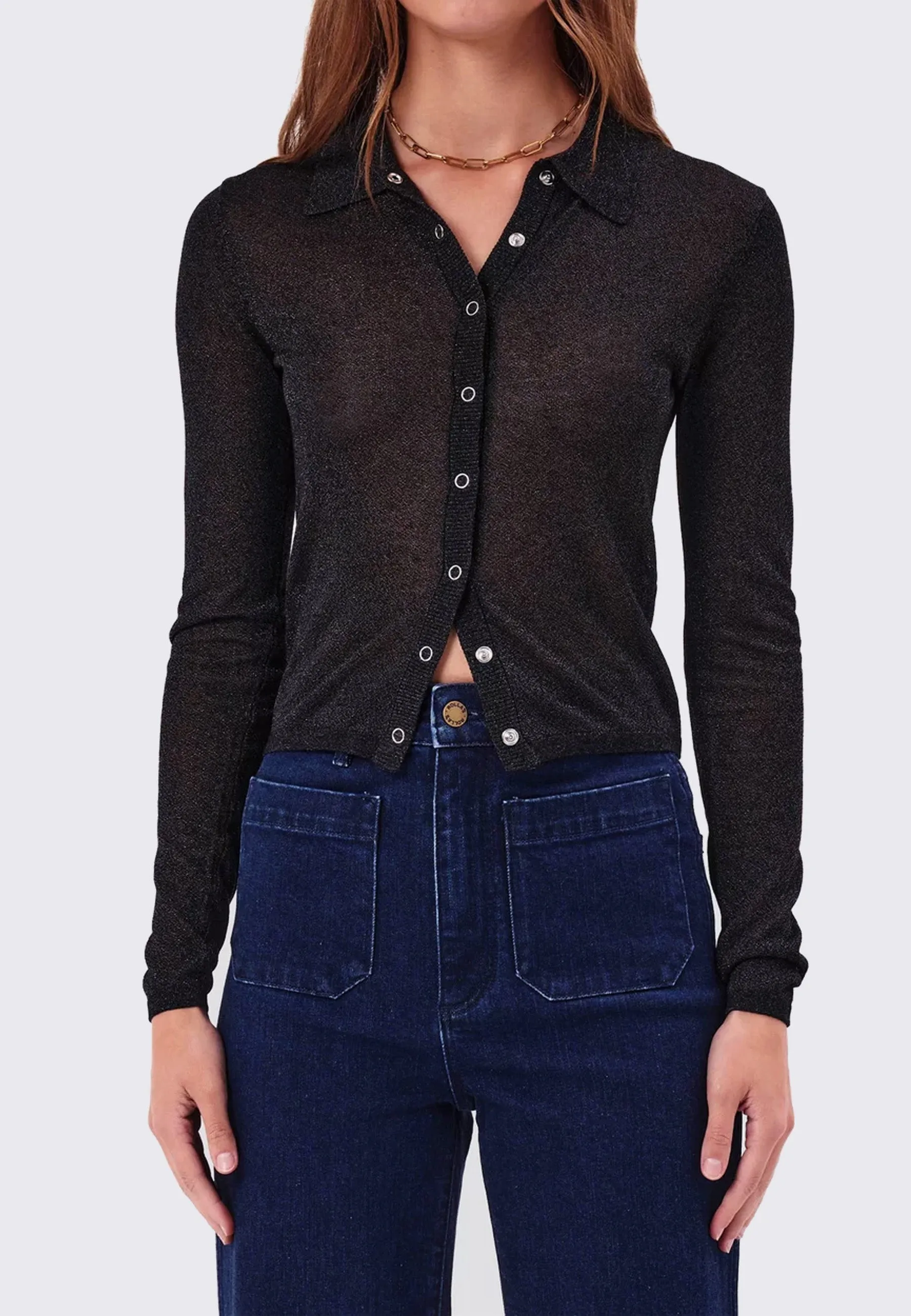 Caroline Lurex Knit Top - Black