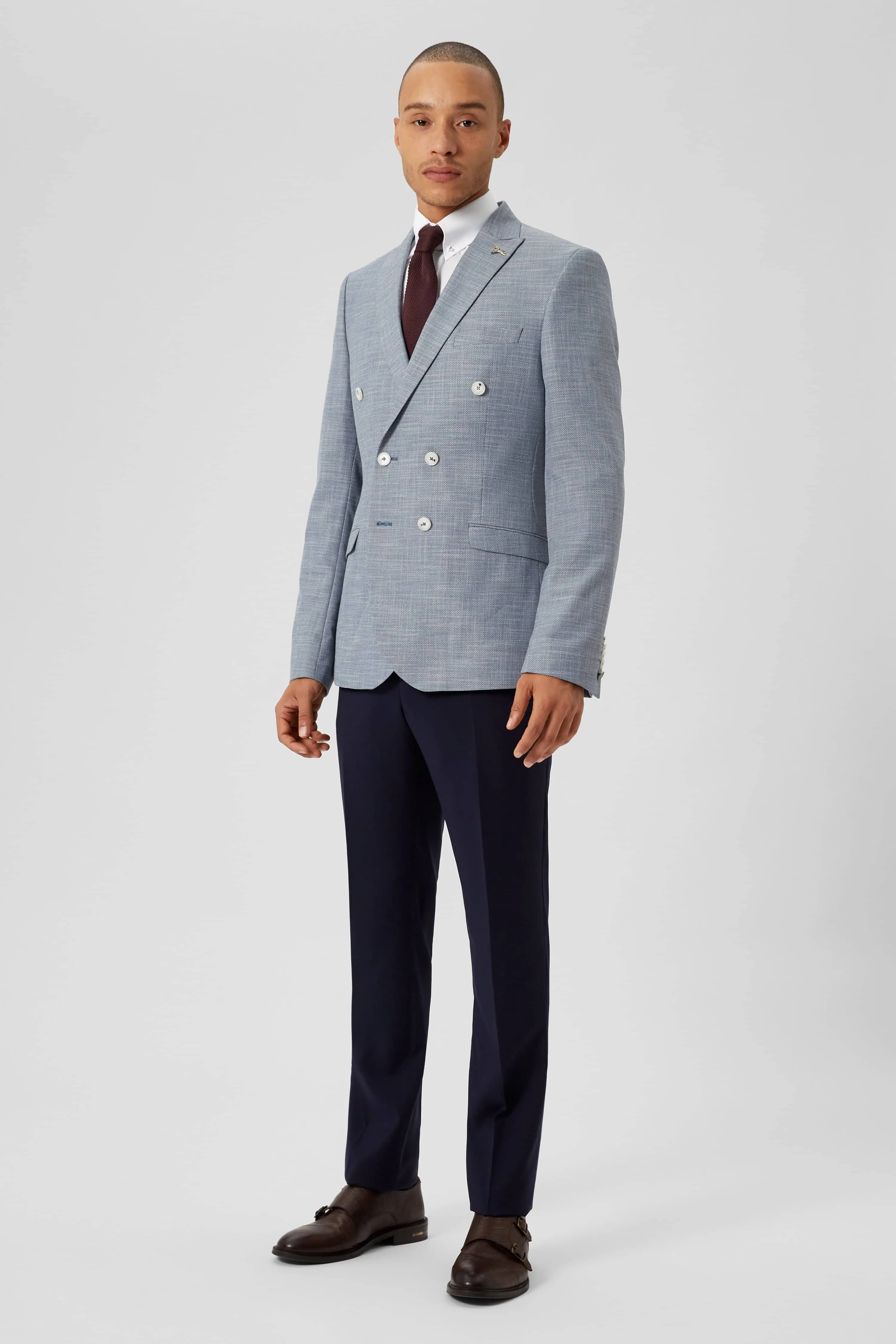 Casper Slim Fit Blue Double Breasted Blazer - ARCHIVE