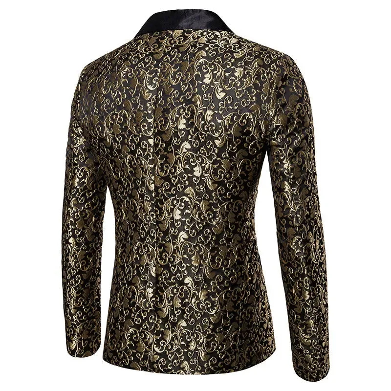 Casual Blazer Men's Suits Party High-End Fashion Luxury Golden Floral Blazers