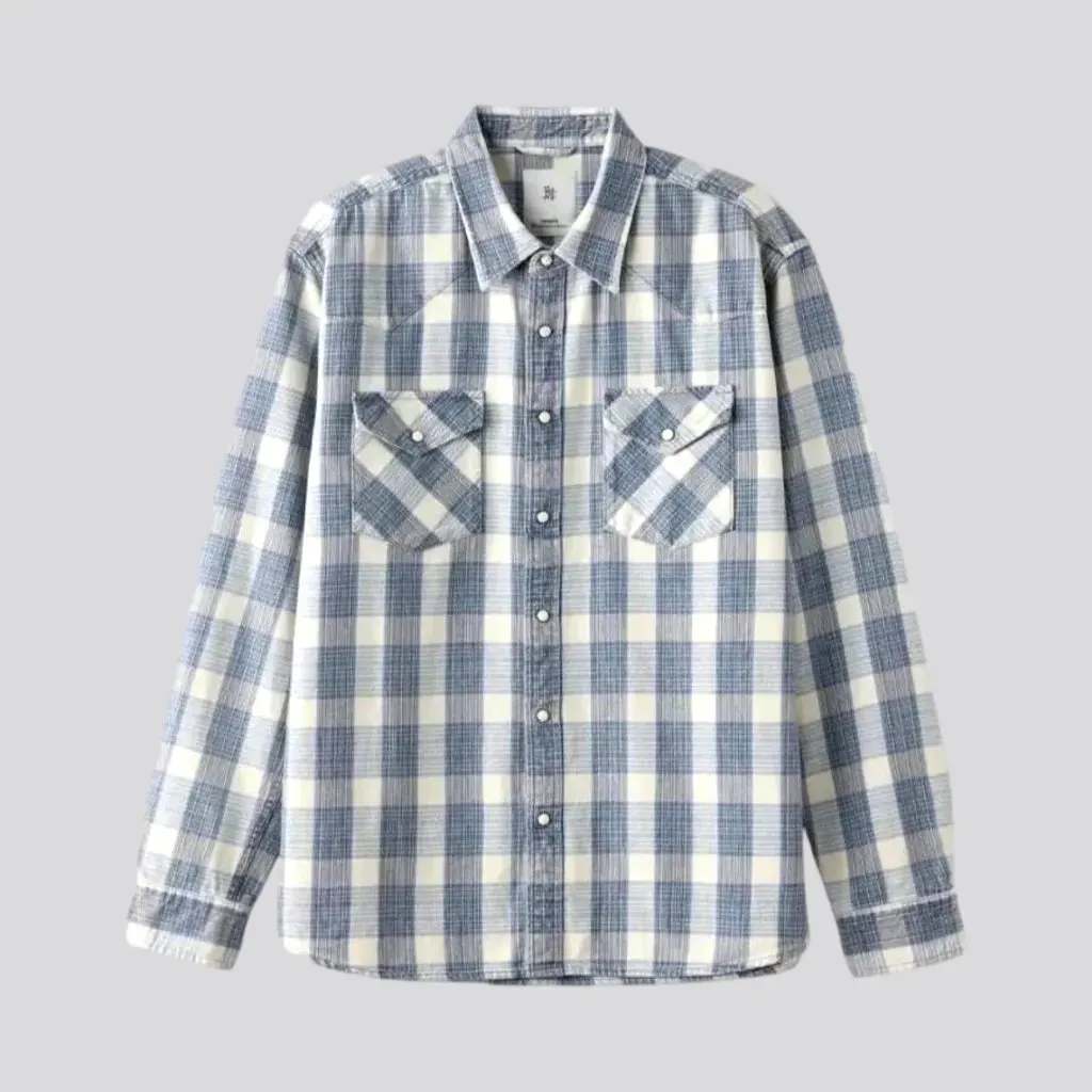 Casual checkered soft men's jean shirt