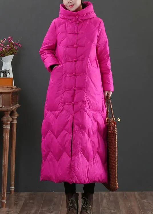 Casual rose warm winter coat Loose fitting womens parka hooded Chinese Button Warm outwear