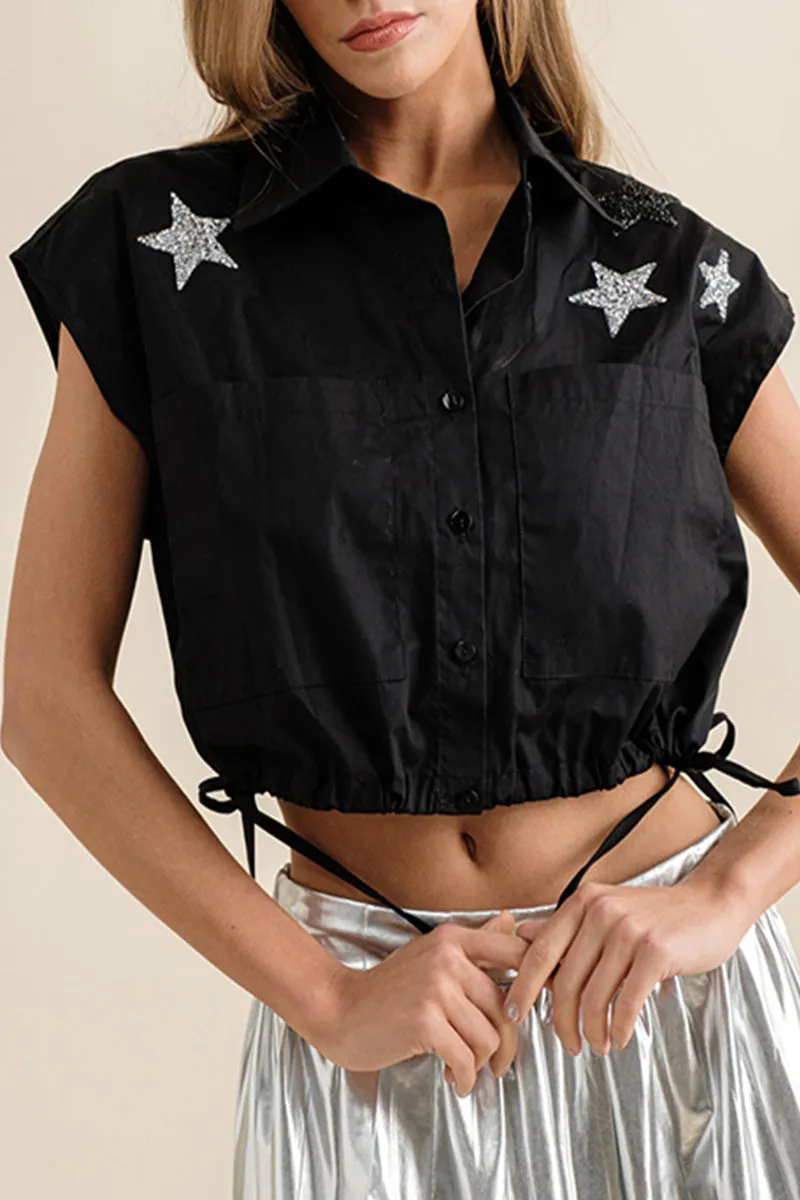 Casual The stars Printing Turndown Collar Tops