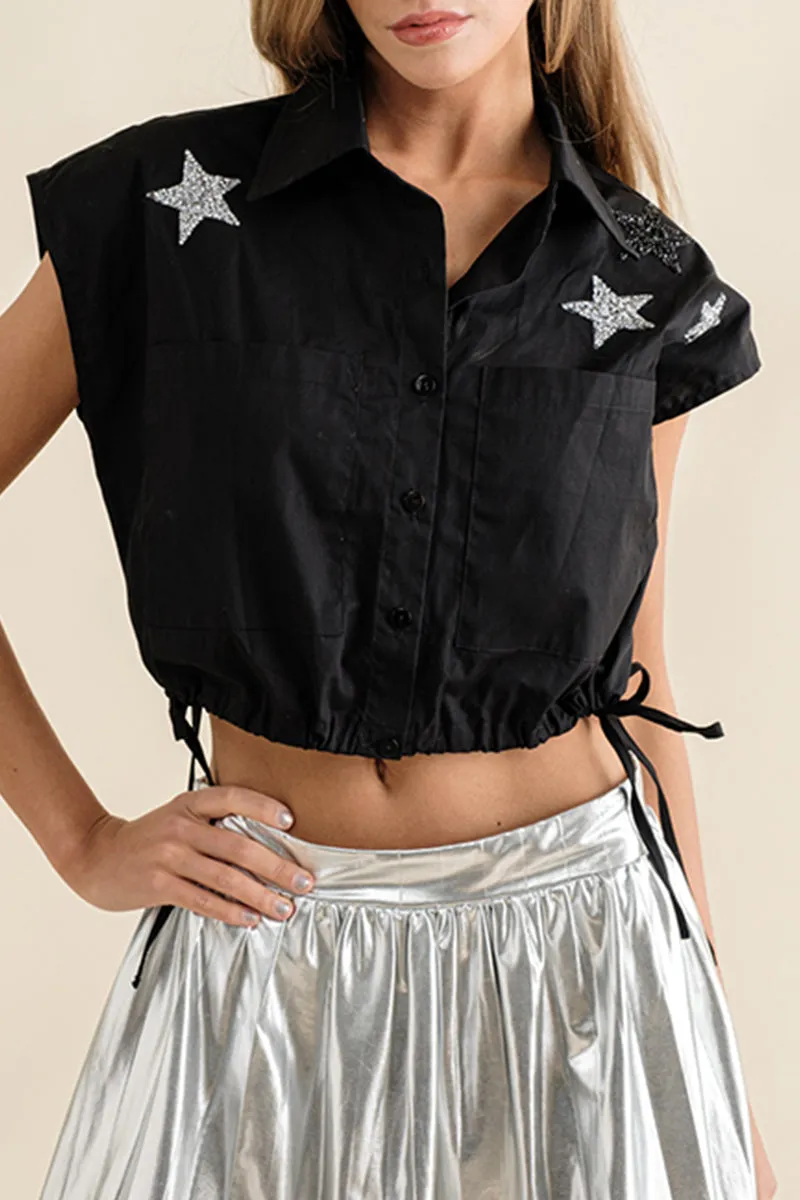 Casual The stars Printing Turndown Collar Tops