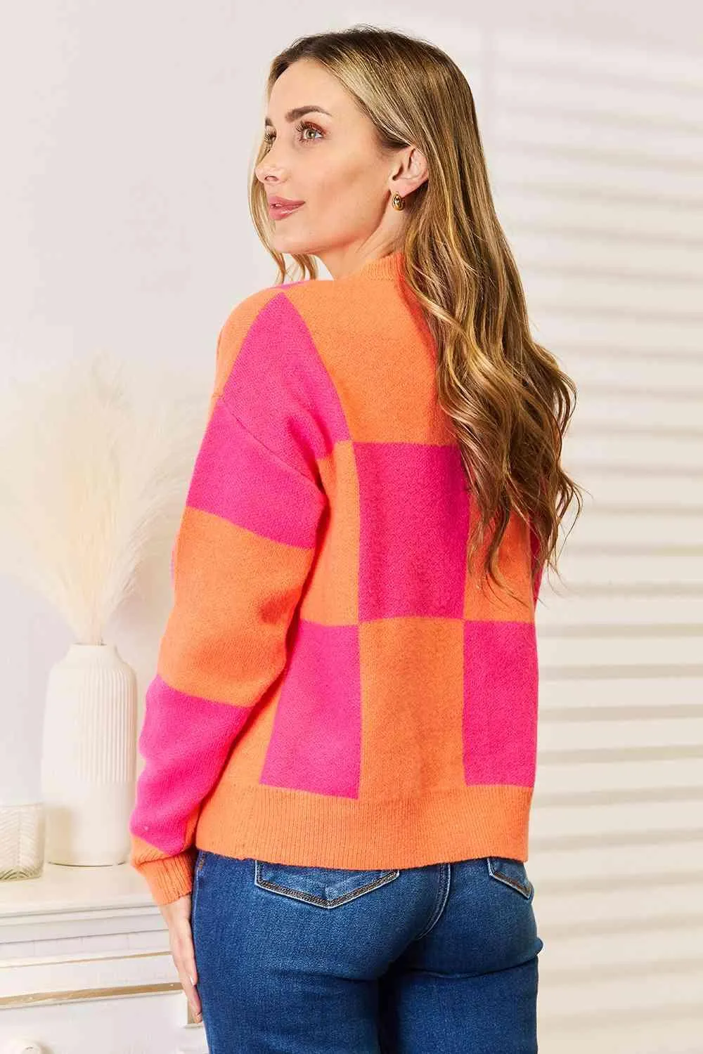 Checkered Dropped Shoulder Cardigan