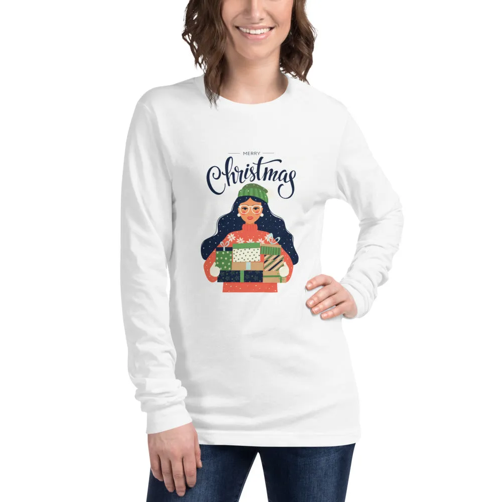 Christmas Girl Holding Gifts Women's Long Sleeve Tee