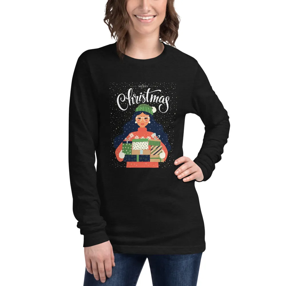 Christmas Girl Holding Gifts Women's Long Sleeve Tee