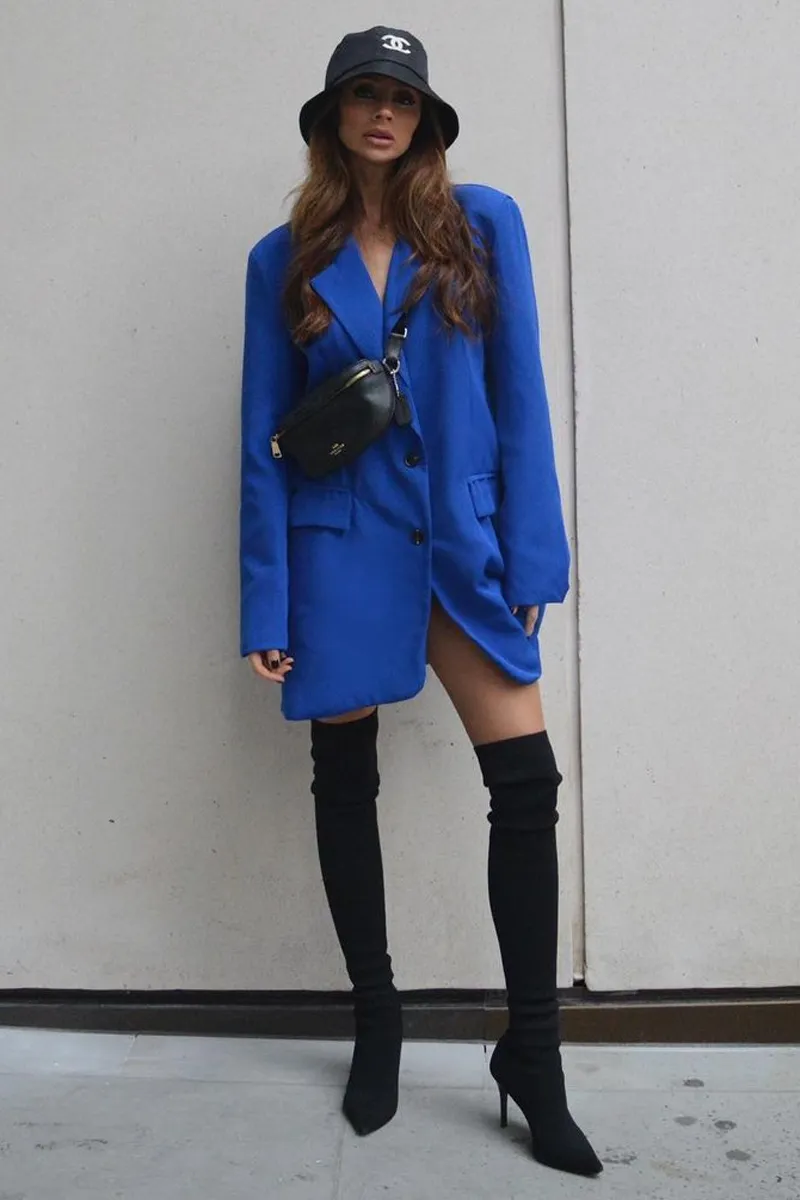 Cobalt Blue Oversized Blazer Dress - Janell